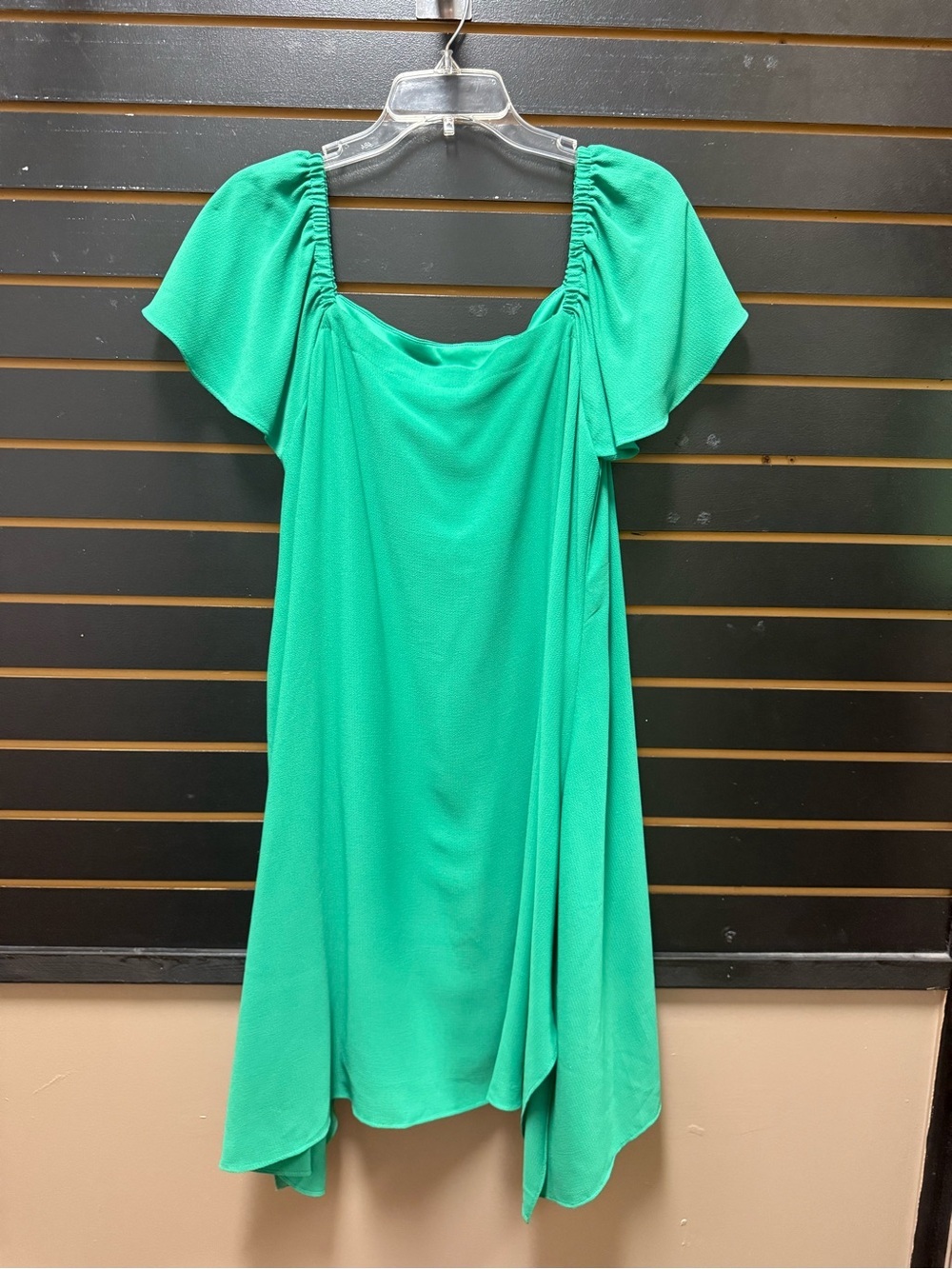 Signature by Robbie Bee Teal Green Flutter-Sleeve Midi Dress